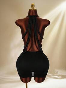 Amplova Đầm ngắn hở lưng họa tiết da rắn mới năm 2026, thiết kế gợi cảm dành cho phụ nữ. - màu đen - Xem 1