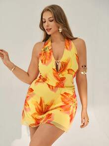 Auralis Đầm maxi cổ yếm hở lưng in hoa cỡ lớn, phong cách thường ngày cho kỳ nghỉ. - Nhiều màu - Xem 5