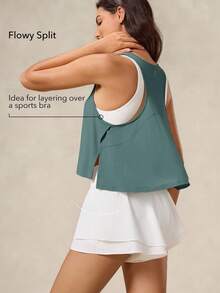 OutZeal Women Sports Tanks Pilates Outfit Gym Top Cool Touch Silky Soft Flowy Hem Active Tops - Green - View 3