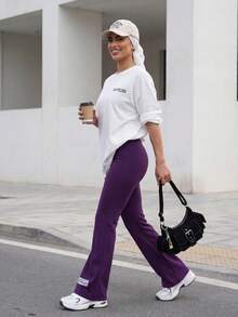 Solavon 2 件套女士休闲字母印花落肩上衣和裤子套装，女士夏季服装，夏季两件套 - 彩色 - 查看 3