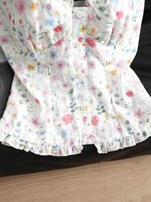 GlowEve 2026春夏新款女士碎花刺绣印花荷叶边短袖度假衬衫 - 白色 - 查看 3