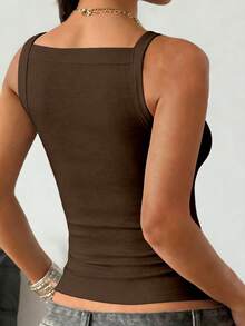 Maweii Atasan Tank Top Bodycon Modis dengan Tali Bahu Berlubang untuk Wanita Ukuran Plus - Dark Grey - View 2