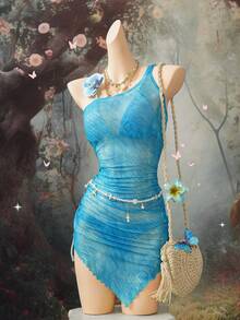 EgrlEra Asymmetric Hem Mini Dress Summer Ocean Dress Sexy Celestial Dress Blue Dress Summer - Blue - View 5