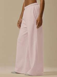 MUSERA ESSENTIALS Oversized Wide Leg Drawstring Joggers Casual Everyday Relaxed Basic Sweat Holiday Summer - Baby Pink - View 3