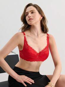 Bow Detail Lace Underwire Bra Lingerie - Red - View 7
