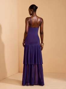 JIAN LASALA Vestido maxi de vacaciones con doble capa, ajustable y con pliegues oversize para mujeres - Morado - Ver 2