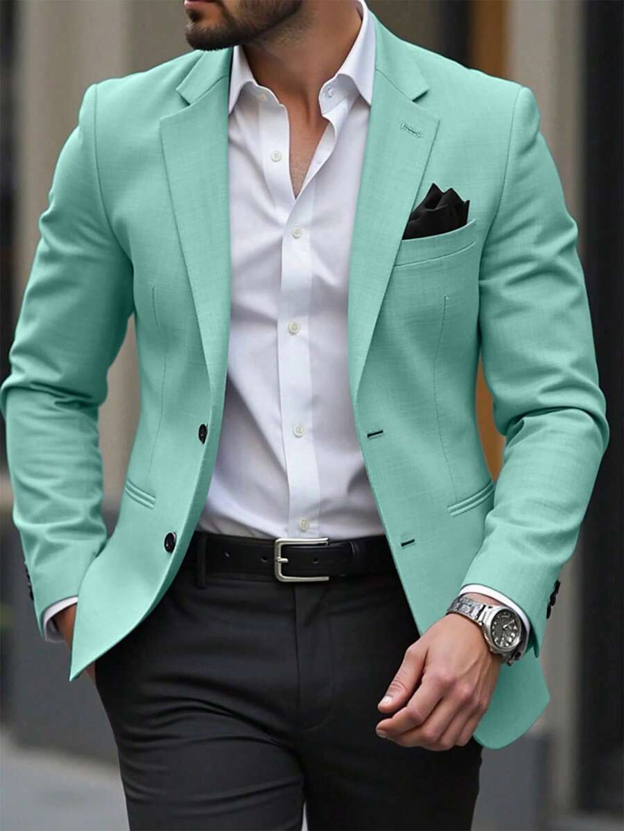 Manfinity Mode Blazer de una sola hilera con bolsillo y estampado espacial para hombre - Verde - Ver 1