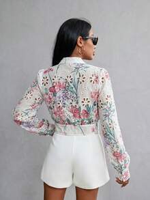 EMERY ROSE Random Printed Long Sleeve Blouse Button Up Shirt Women  - Multicolor - View 2