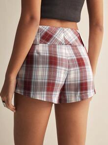 Easelle Quần short nữ kẻ caro kiểu retro thường ngày, cạp thấp, bản rộng. - Nhiều màu - Xem 2