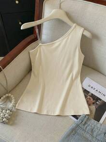 Tween Girl Solid Color Sleeveless Casual Tank Top With Side Slit - Apricot - View 2