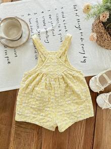 LMoss Kids Áo liền quần cổ vuông dệt trơn phối hoa nhí cho bé gái - Màu vàng - Xem 2