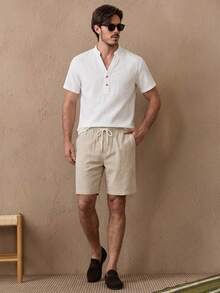 HIMLAND Loose-Fit Men's Cotton Half-Button Shirt And Drawstring Waist Shorts Set - Multicolor - View 1