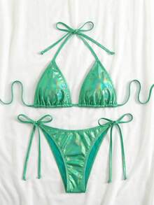 Swim EVENT Bikini de unicolor para vacaciones en la playa - Verde - Ver 1