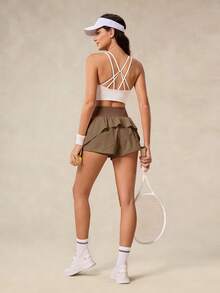 OutZeal Celana Pendek Olahraga Wanita, Celana Pendek Latihan, Celana Pendek Tenis, Celana Pendek dengan Hem Bergelombang, Bawahan Aktif - Khaki - View 8