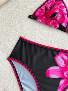 Bộ đồ bơi Tankini cho bé gái tuổi teen mùa hè, áo hai dây họa tiết hoa nhí màu hồng tươi sáng với viền vỏ sò, bộ đồ bơi hở lưng mùa hè, đồ bơi đi biển mùa hè, kỳ nghỉ bên bờ biển. - Nhiều màu - Xem 6
