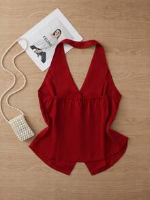 Áo vest cổ yếm cài khuy một hàng dành cho nữ cỡ lớn, màu trơn, chất liệu kim loại. - Màu Đỏ Sâu - Xem 2
