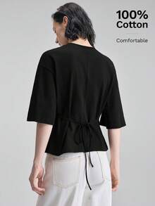 Ontre Đầm T-shirt dáng suông eo cao, cổ búp bê, mẫu mới mùa xuân/hè 2026, phù hợp cho các bữa tiệc thành thị hiện đại, mùa tựu trường, phong cách tối giản thành thị thường ngày, phong cách Bohemian, kỳ nghỉ, lễ hội, buổi hòa nhạc nhạc đồng quê, trang phục ngày lễ cho nữ, lễ Phục sinh, trang phục nghỉ hè. - màu đen - Xem 3