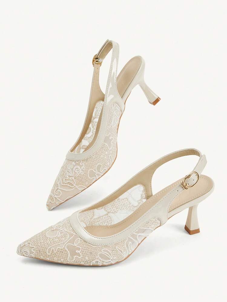 CUCCOO CHICEST New Breathable Hollow Sequin Pointed Toe Versatile Elegant Sexy Fairy Beige High-Heeled Shoes