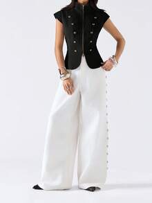 LYSMO 2026 New Minimalist Spring/Summer Vintage Stand Collar Jacket, Suitable For Commuting - Black - View 6