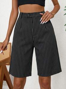 Aveloria Modichic Slant Pocket Striped Bermuda Suit Shorts  - Black - View 6
