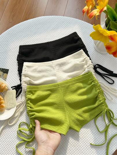 Sweetra Women's Y2K Sexy Pleated Drawstring Textured Fabric Shorts
