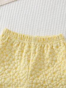 SHEIN Vintaside Kids 女婴可爱提花背心和提花短裤套装，春夏款 - 黃色 - 查看 8