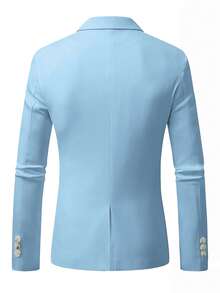 Calvornis Men's Fashionable Versatile Solid Color Blazer For Commuting, Formal, Ceremony - Baby Blue - View 2