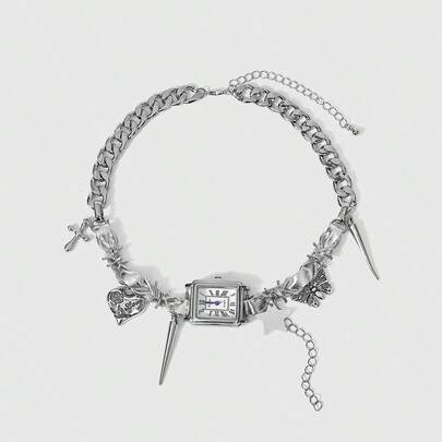 ROMWE Grunge Punk 1 pieza Collar gargantilla con colgante de remache de corazón en forma de remachada de varios E Multi Retro Y2K, adecuado para uso diario de mujeres, festivales de música, citas del Día de San Valentín, regalos, a Set con atuendos casuales