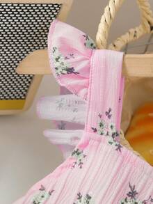 SHEIN Playful Pals 少女复古休闲修身独特碎花连体裤 - 适合夏季户外活动和上学穿着 - 粉色 - 查看 6