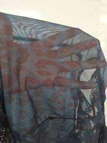 SHEIN Leopard Print Backless Lace Patchwork Romper Pajamas - Dark Green - View 7