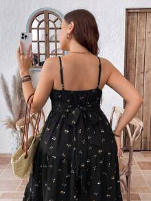 Freevana Vestido bohemio de tirantes finos en color crema amarillento, vestido largo con bordado floral dorado en la cintura acampanada, vestido holgado y favorecedorcon estilo vintage para vacaciones de verano - Negro - Ver 4