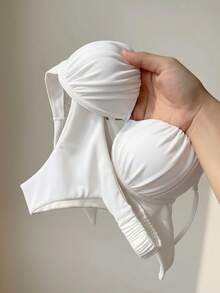 Bonvoyette Underwire Bikini Set White Bikini 2 Piece Set Swimsuit - White - View 2