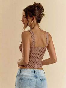 SHEIN BAE Women's Brown Polka Dot, Summer, Vintage Elegant Sexy, Everyday Corset Wide Straps Top, Cute Party Going Out Nightclub, Date Night Holiday Top - Brown - View 2