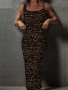 Slaydiva Casual Leopard Print Fitted Plus Size Slip Dress - Multicolor - View 4
