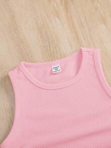 SHEIN 3件套少女纯色针织高领修身休闲短款背心套装 - 淺藍色 - 查看 5