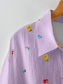 SHEIN LUNE Chemise imprimée grande taille printemps/automne, blouse à manches longues minimaliste avec boutons devant, pour usage décontracté/professionnel - Prune - Voir 5