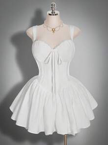 SHEIN ICON Đầm dự tiệc/hẹn hò thời trang ren xếp tầng dành cho nữ cỡ lớn - trắng - Xem 3
