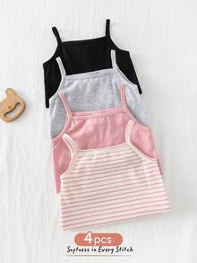 Bộ 4 món áo liền quần dệt kim mềm mại, cổ tròn, tay ngắn nhiều màu sắc cho bé gái. - Nhiều màu - Xem 1