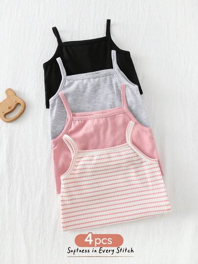 Cozy Pixies Bộ 4 món áo liền quần dệt kim mềm mại, cổ tròn, tay ngắn nhiều màu sắc cho bé gái.