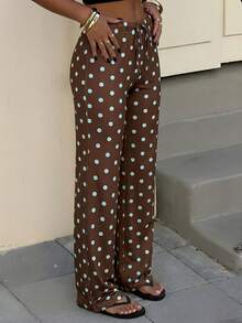 Muchica Pantaloni casual a pois intrecciati per donna, primavera/estate - Castano - Visualizzare 5