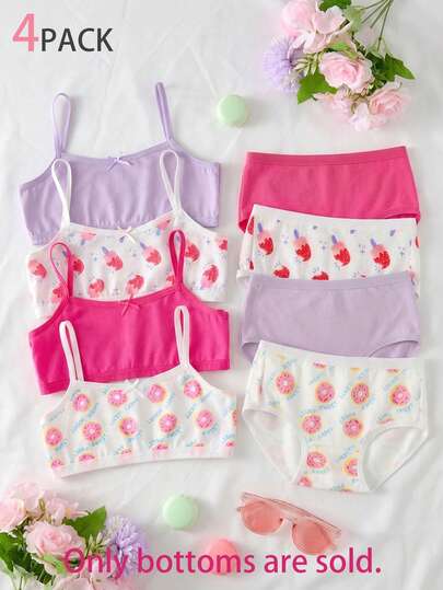SHEIN 4 piezas Bragas lindas y dulces con estampado de donas y helado para niñas, uso diario de moda