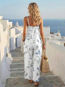 EMERY ROSE Blue And White Casual Boho Jumpsuit For Women, Versatile For Spring Summer Beach - Multicolor - View 2