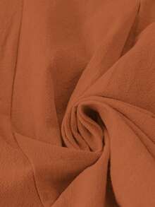 SHEIN LUNE Plus Size Women Cotton Fold-Over Waist Tie Pocket Pants Fall - Khaki - View 9