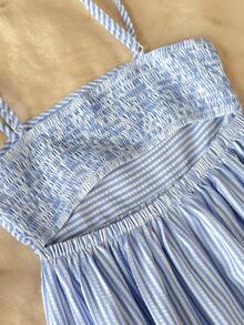 Firerie Kids Đầm hai dây kẻ sọc xanh dương phong cách thường ngày mùa hè cho bé gái, thích hợp cho kỳ nghỉ, chụp ảnh, dã ngoại gia đình. - Màu xanh lam - Xem 3