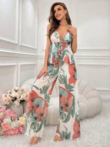 SHEIN 女士热带印花吊带背心和裤子睡衣套装 - 彩色 - 查看 5