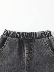 Áo sơ mi denim cổ bẻ cho bé trai, bộ đồ denim bạc màu. - Màu Xám nhạt - Xem 6