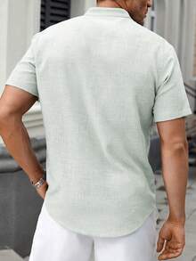 Manfinity CasualCool Men Dual-Color Chiffon Casual Stand Collar Short Sleeve Shirt, Formal - Gray green - View 2