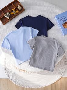 SHEIN Bộ 3 món áo ngắn tay đơn giản, thời trang, màu trơn cho bé trai, chất liệu mềm mại, thoải mái, phù hợp mặc thường ngày, ở nhà hoặc đi học, thiết kế tối giản phù hợp mọi dịp, lý tưởng cho mùa hè. - Nhiều màu - Xem 2
