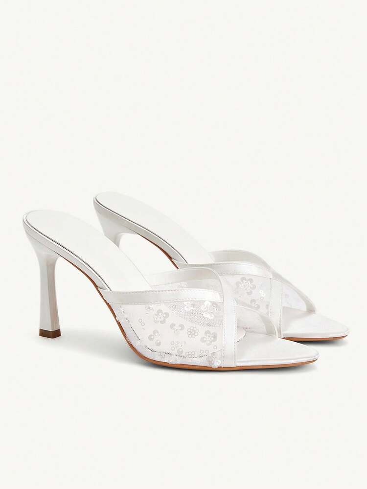 CUCCOO CHICEST Women Shoes Spring And Summer New White Lace Mesh Beads Women's High Heel Sandals Fashion Comfortable Versatile Sexy Party Elegant Banquet Women's Sandals Open Toe Sandals High Heel Slippers Women's Shoes