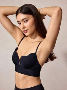 Veilyse 1件女款簡約時尚無墊胸罩，休閒日常穿著內衣，適合夏季 - 黑色 - 查看 3